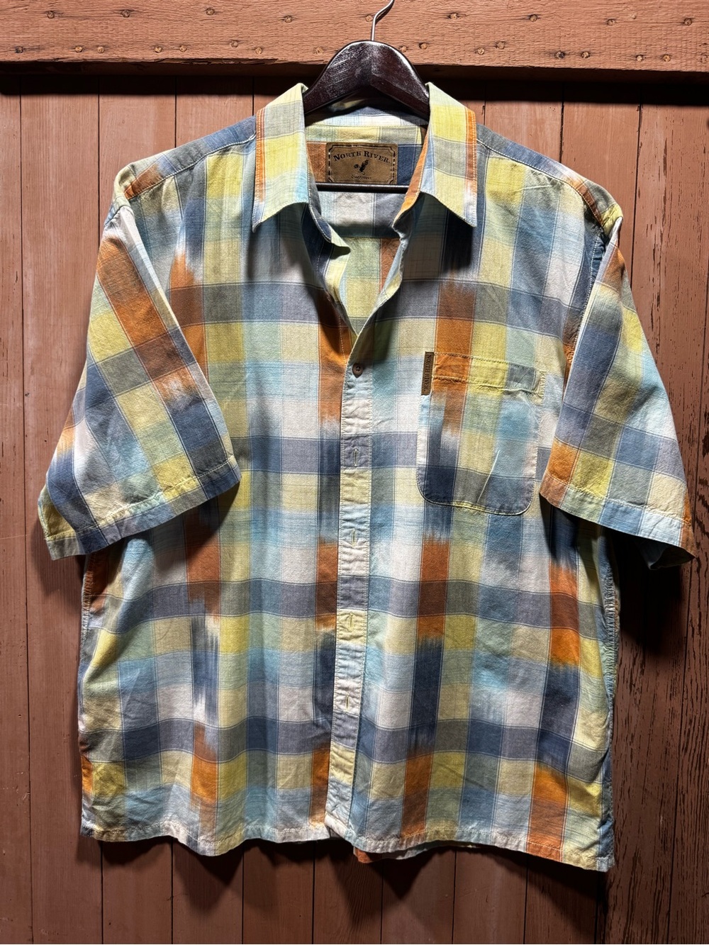 Vintage Plaid Short-Sleeve Shirt - Yellow Blue Orange